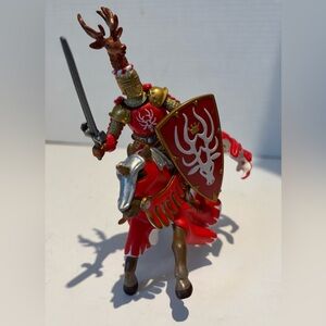 PAPO The Medieval Era - Red Stag Knight Mounted On Rearing Caped Horse